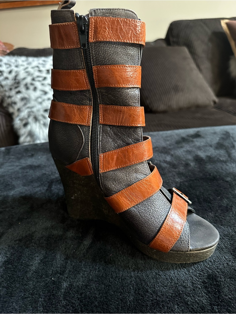 Jeffrey Campbell Brown and Black Strappy Buckle Gladiator Heels - Picture 5 of 7